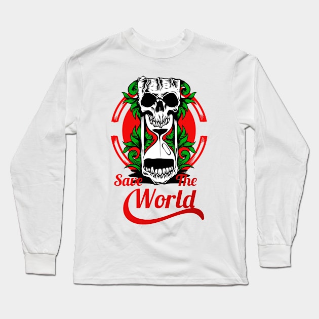 Hourglass save the world skull skull gift Long Sleeve T-Shirt by Macphisto Shirts